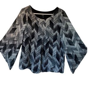 Vintage Gray & Black Plaid Blouse with 3/4 Sleeves - Med